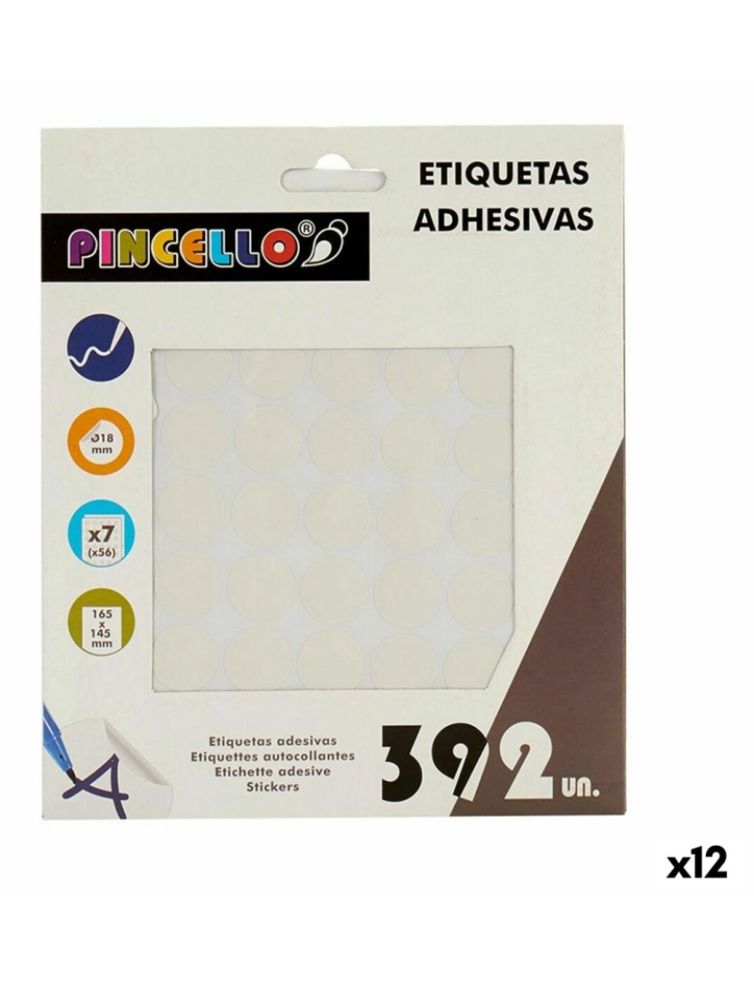 Pincello - Etiquetas adesivas Branco Ø 18 mm 17 x 4 x 19,5 cm (12 Unidades)