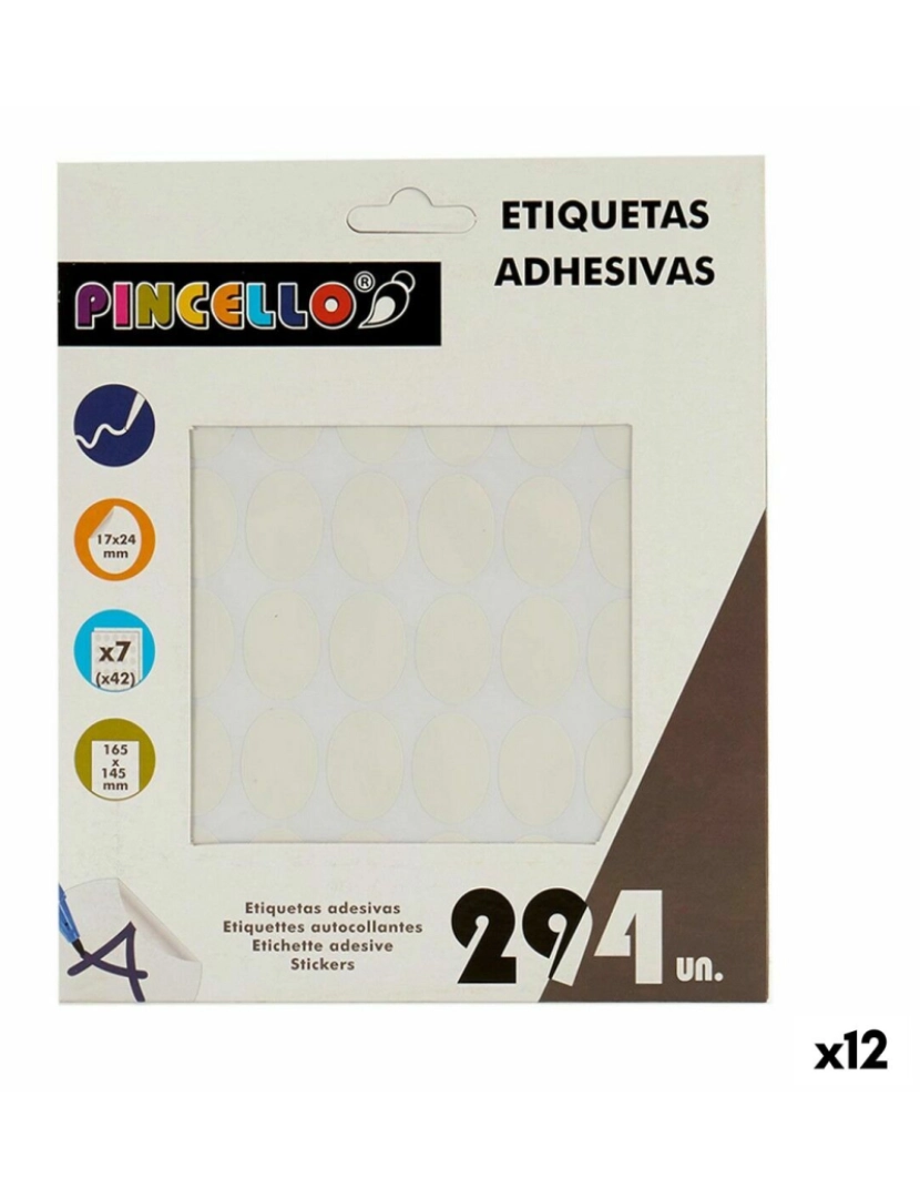 Pincello - Etiquetas adesivas Branco 17 x 24 mm Oval (12 Unidades)