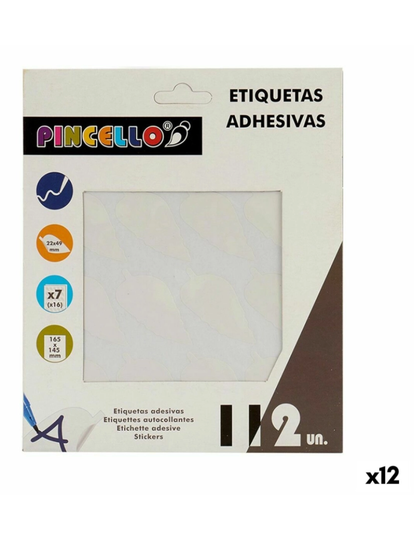Pincello - Etiquetas adesivas Branco 22 x 49 mm Folhas (12 Unidades)