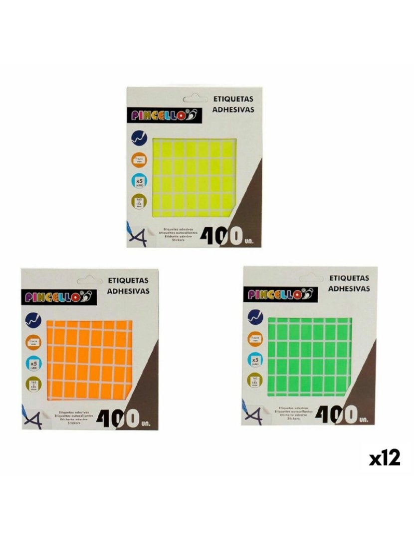 Pincello - Etiquetas adesivas Retangular 12 x 18 mm (12 Unidades)