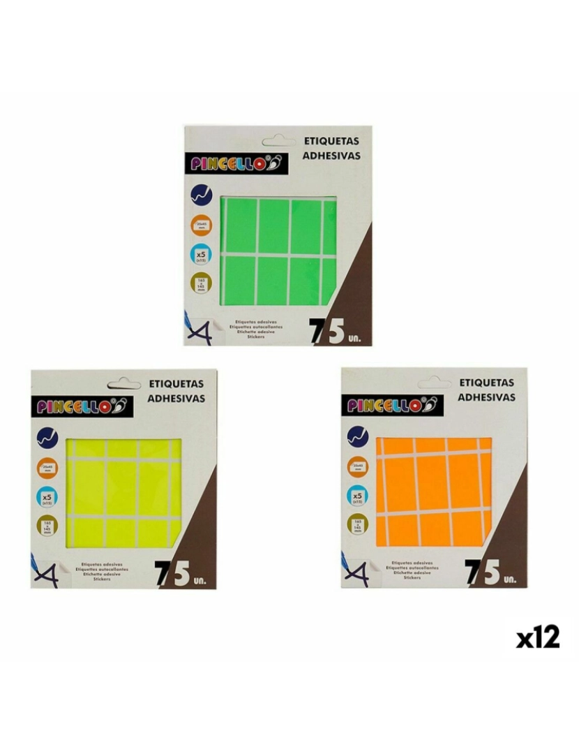 Pincello - Etiquetas adesivas Retangular 25 x 45 mm (12 Unidades)