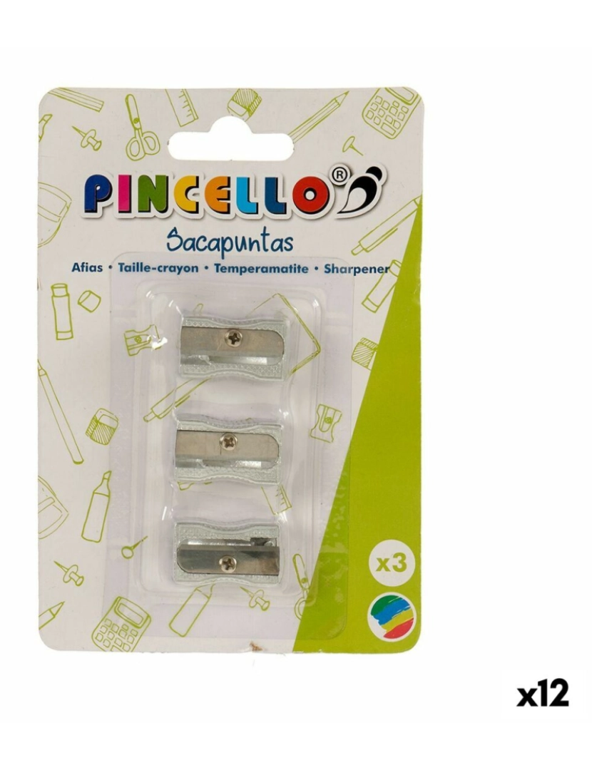 Pincello - Afia-lápis Conjunto Prateado Alumínio (12 Unidades)