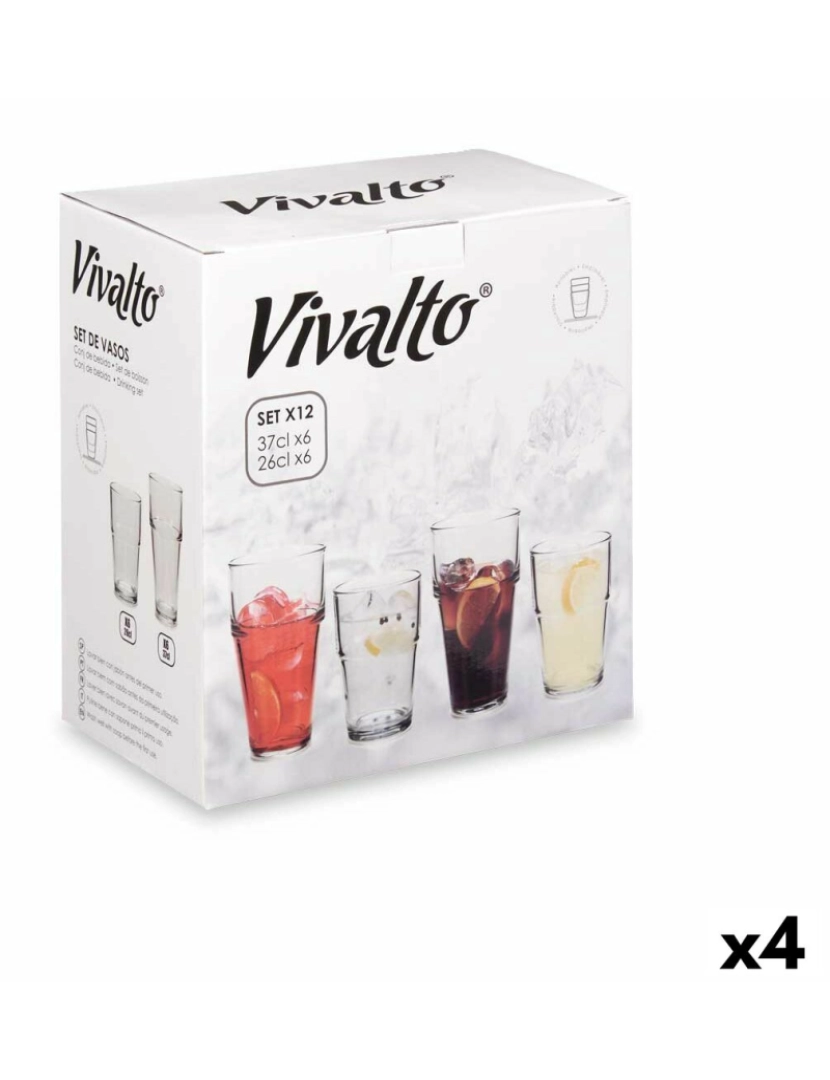 Vivalto - Conjunto de Copos Transparente Vidro 260 ml 370 ml (4 Unidades)