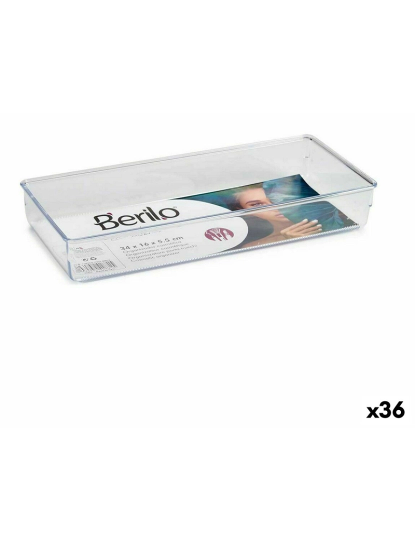 Berilo - Organizador de Gavetas Multiusos Transparente Plástico 15,5 x 5,5 x 34,5 cm (36 Unidades)