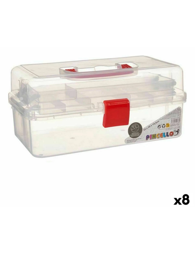 Pincello - Caixa Multiusos Vermelho Transparente Plástico 33 x 15 x 19,5 cm (8 Unidades)