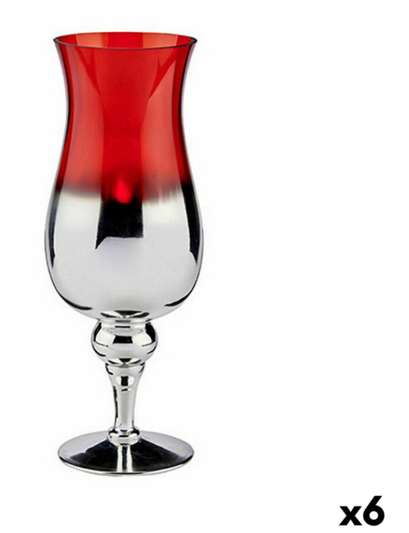Gift Decor - Castiçais Cristal Vermelho Prateado 13 x 35 x 13 cm (6 Unidades)