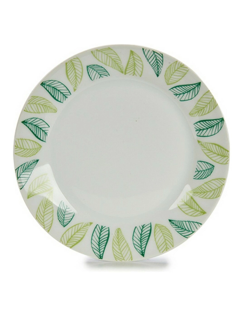 imagem de Prato de Sobremesa Folhas Branco Verde Ø 19 cm Porcelana (10 Unidades)2