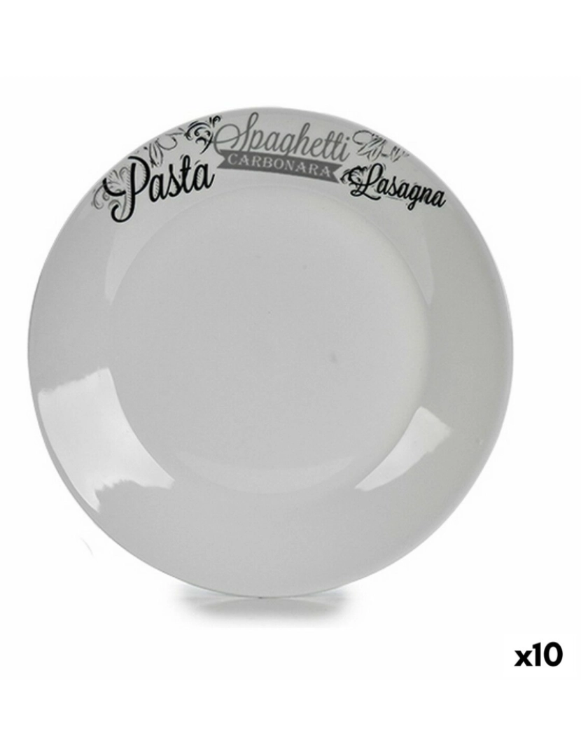 Bigbuy Home - Prato de Jantar Ø 24,4 cm Branco Preto Porcelana Pasta (10 Unidades)