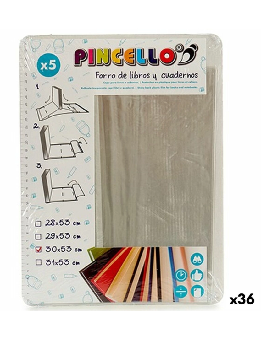 Pincello - Capa Adesiva para Livros Transparente Plástico 30 x 53 cm (36 Unidades)