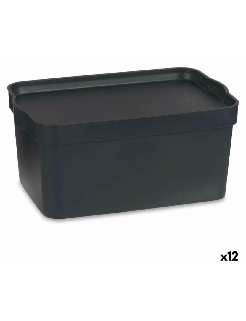 Kipit - Caixa de Armazenagem com Tampa Antracite Plástico 7,5 L 21 x 14,2 x 32 cm (12 Unidades)