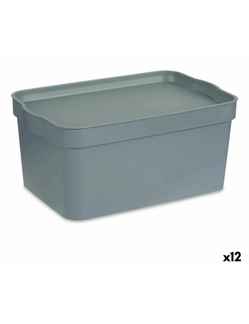 Kipit - Caixa de Armazenagem com Tampa Cinzento Plástico 7,5 L 21 x 14,2 x 32 cm (12 Unidades)
