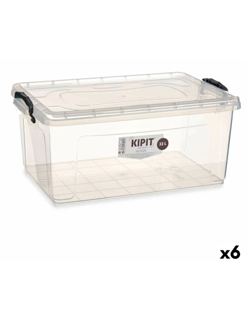Kipit - Caixa de Armazenagem com Tampa Transparente Plástico 22 L 32 x 20,5 x 50 cm (6 Unidades)