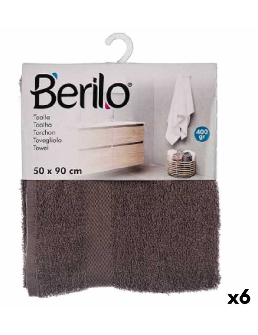 Berilo - Toalha de banho Cinzento 50 x 90 cm (6 Unidades)