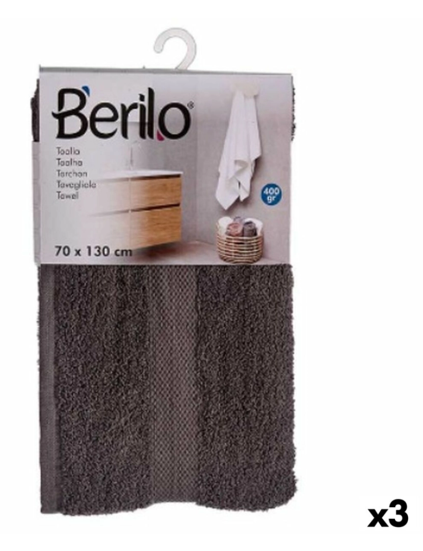 Berilo - Toalha de banho Cinzento 70 x 130 cm (3 Unidades)
