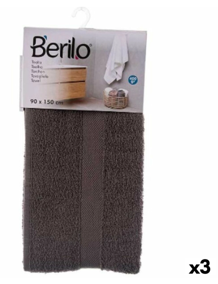 Berilo - Toalha de banho 90 x 150 cm Cinzento (3 Unidades)