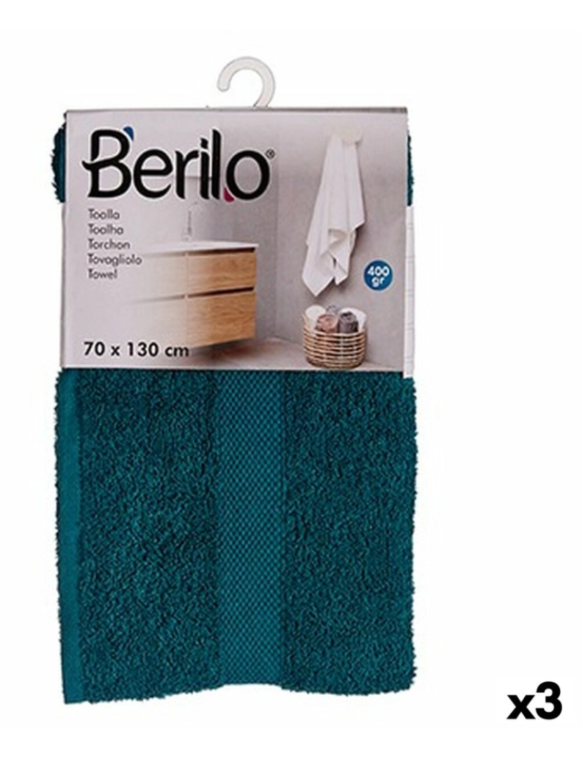Berilo - Toalha de banho Azul 70 x 130 cm (3 Unidades)