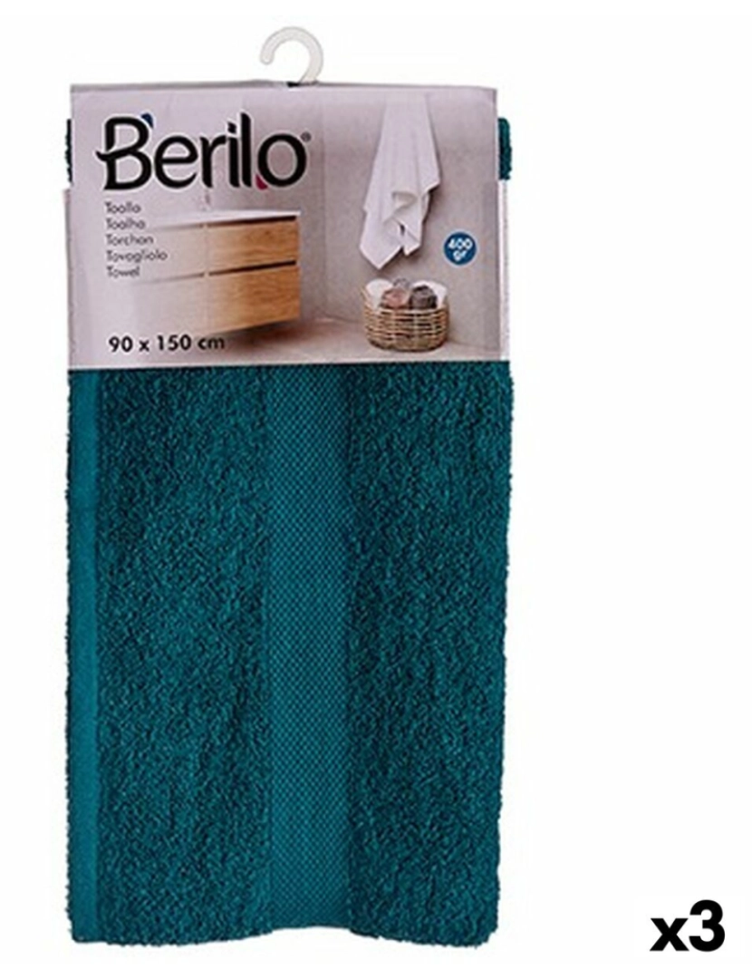 Berilo - Toalha de banho 90 x 150 cm Azul (3 Unidades)