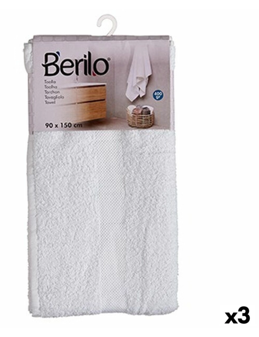 Berilo - Toalha de banho 90 x 150 cm Branco (3 Unidades)