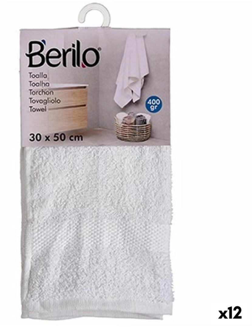 Berilo - Toalha de banho Branco 30 x 50 cm (12 Unidades)