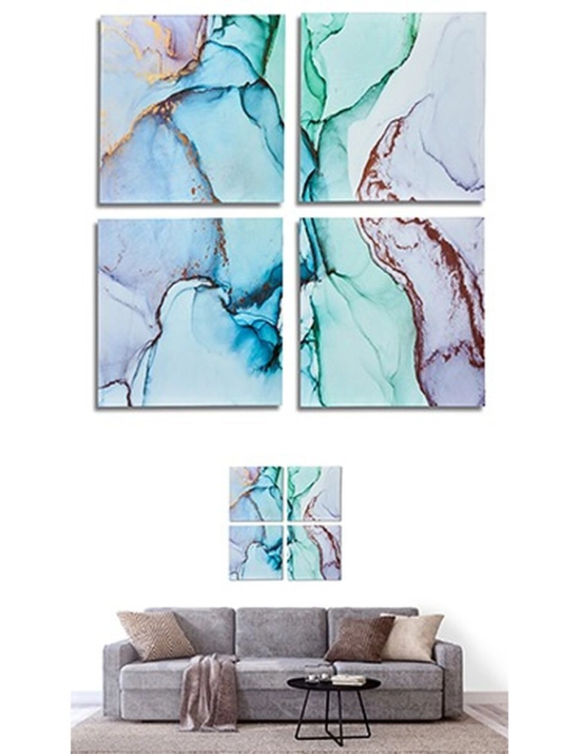 imagem de Conjunto de 4 quadros Tela Mármore Azul 35 x 7 x 35 cm (6 Unidades)3