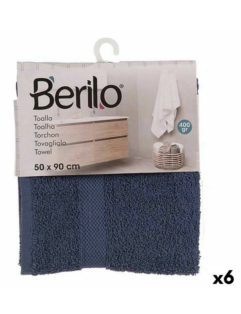 Berilo - Toalha de banho 50 x 0,5 x 90 cm Azul (6 Unidades)