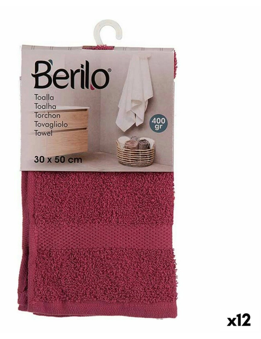 Berilo - Toalha de banho 30 x 0,5 x 50 cm Grená (12 Unidades)
