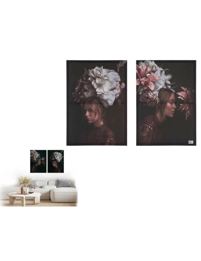 imagem de Conjunto de 2 quadros Tela Mulher Bloemen 70 x 50 x 1,5 cm (6 Unidades)3