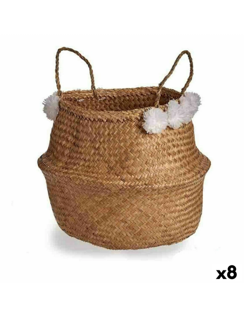 Gift Decor - Cesta Decorativa Pompons Branco Natural Junco 8 L 32 x 30 x 32 cm (8 Unidades)