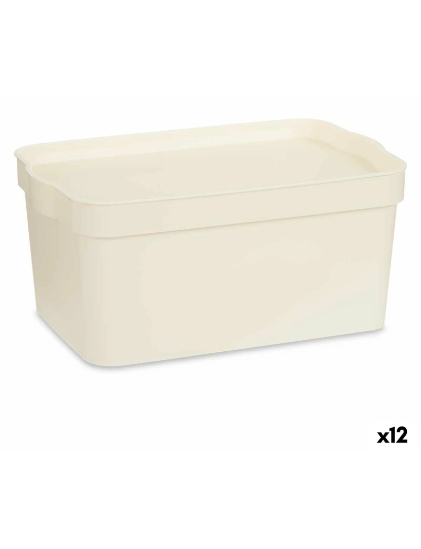 Kipit - Caixa de Armazenagem com Tampa Creme Plástico 7,5 L 21,5 x 14,5 x 32 cm (12 Unidades)
