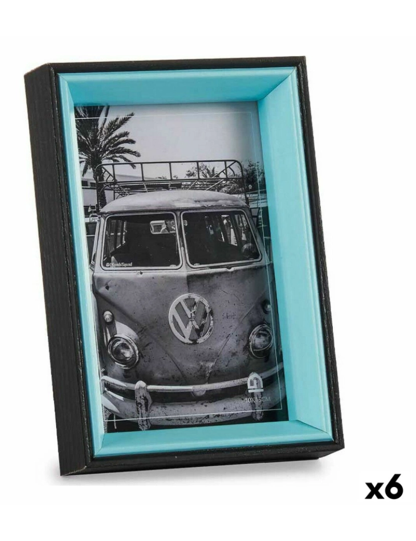 Gift Decor - Moldura de Fotos 3 x 17 x 12 cm Cristal Preto Azul Madeira MDF (6 Unidades)