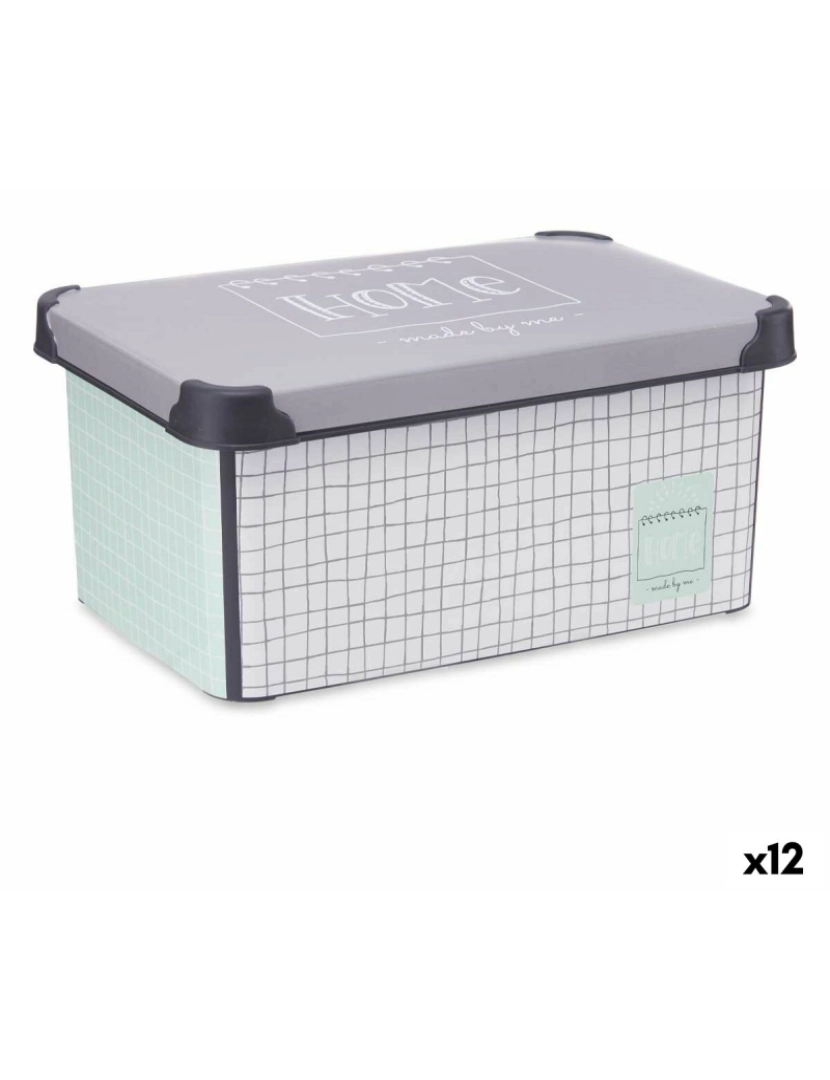 Kipit - Caixa de Armazenagem com Tampa Home Quadriculado Cinzento Plástico 10 L 23,5 x 16,5 x 35 cm (12 Unidades)