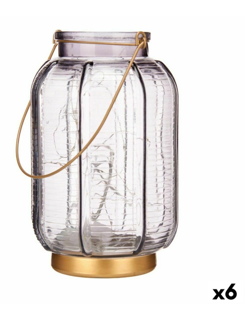 Gift Decor - Lanterna LED Riscas Cinzento Dourado Vidro 13,5 x 22 x 13,5 cm (6 Unidades)