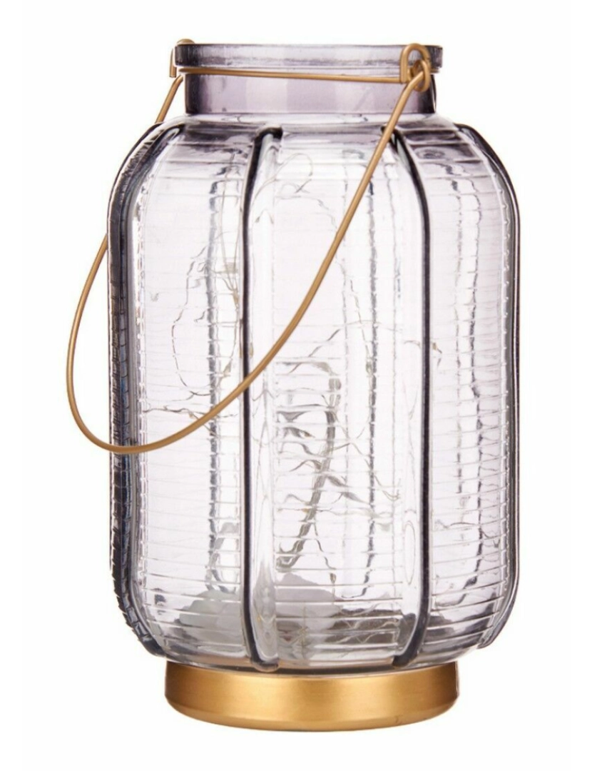 imagem de Lanterna LED Riscas Cinzento Dourado Vidro 13,5 x 22 x 13,5 cm (6 Unidades)2