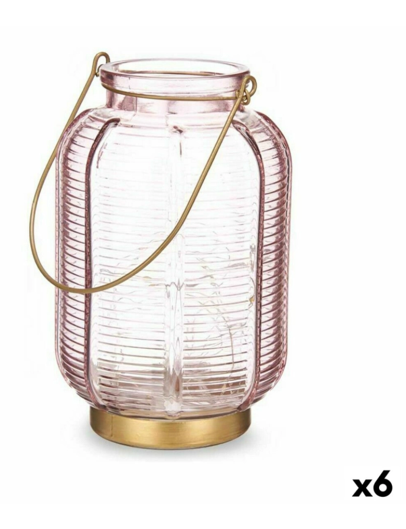 Gift Decor - Lanterna LED Riscas Cor de Rosa Dourado Vidro 13,5 x 22 x 13,5 cm (6 Unidades)