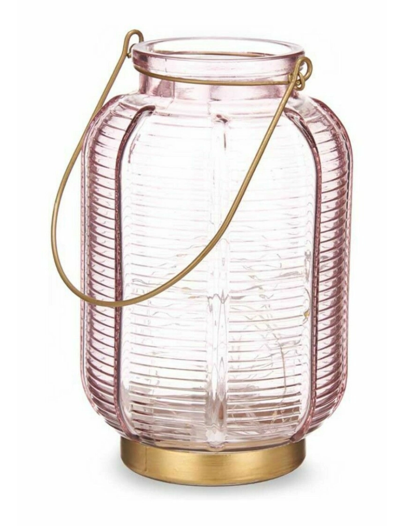 imagem de Lanterna LED Riscas Cor de Rosa Dourado Vidro 13,5 x 22 x 13,5 cm (6 Unidades)2