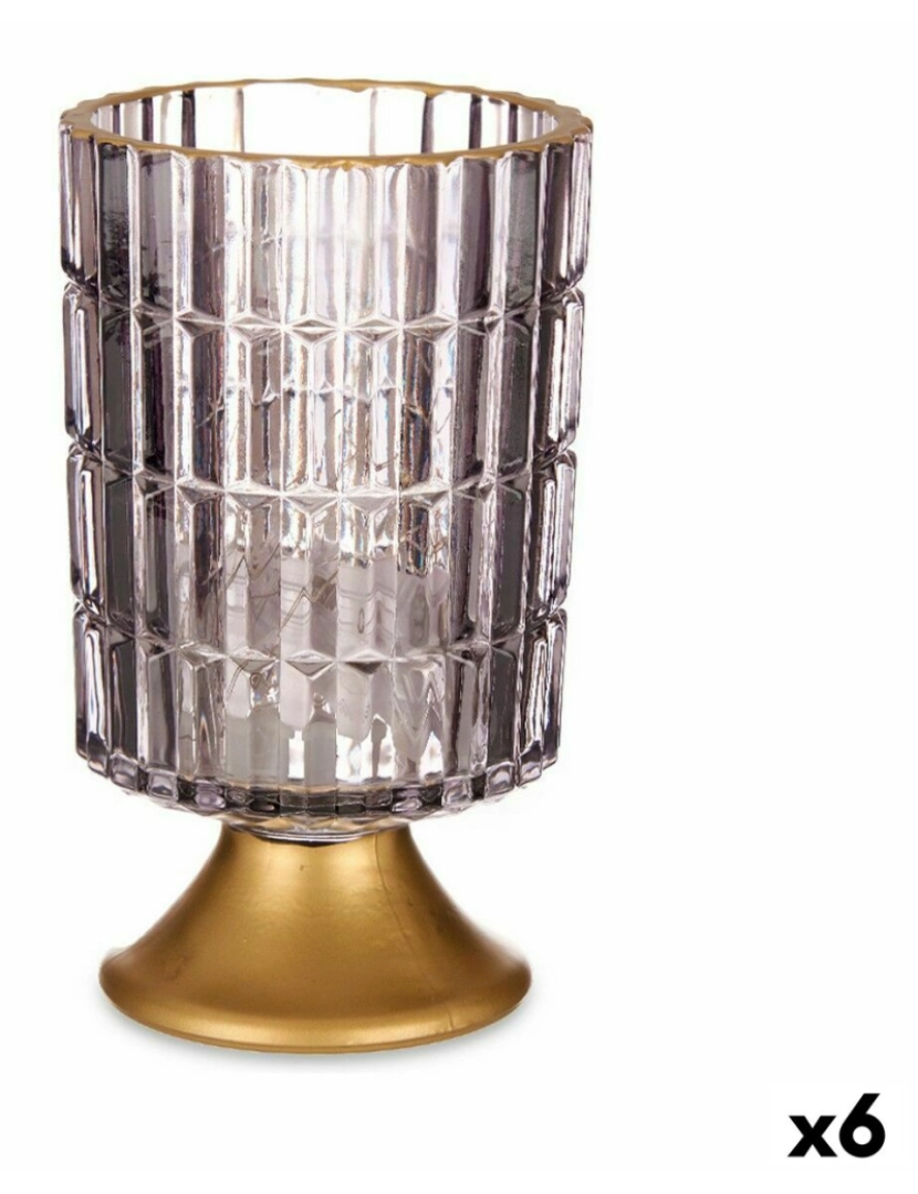 Gift Decor - Lanterna LED Cinzento Dourado Vidro 10,7 x 18 x 10,7 cm (6 Unidades)