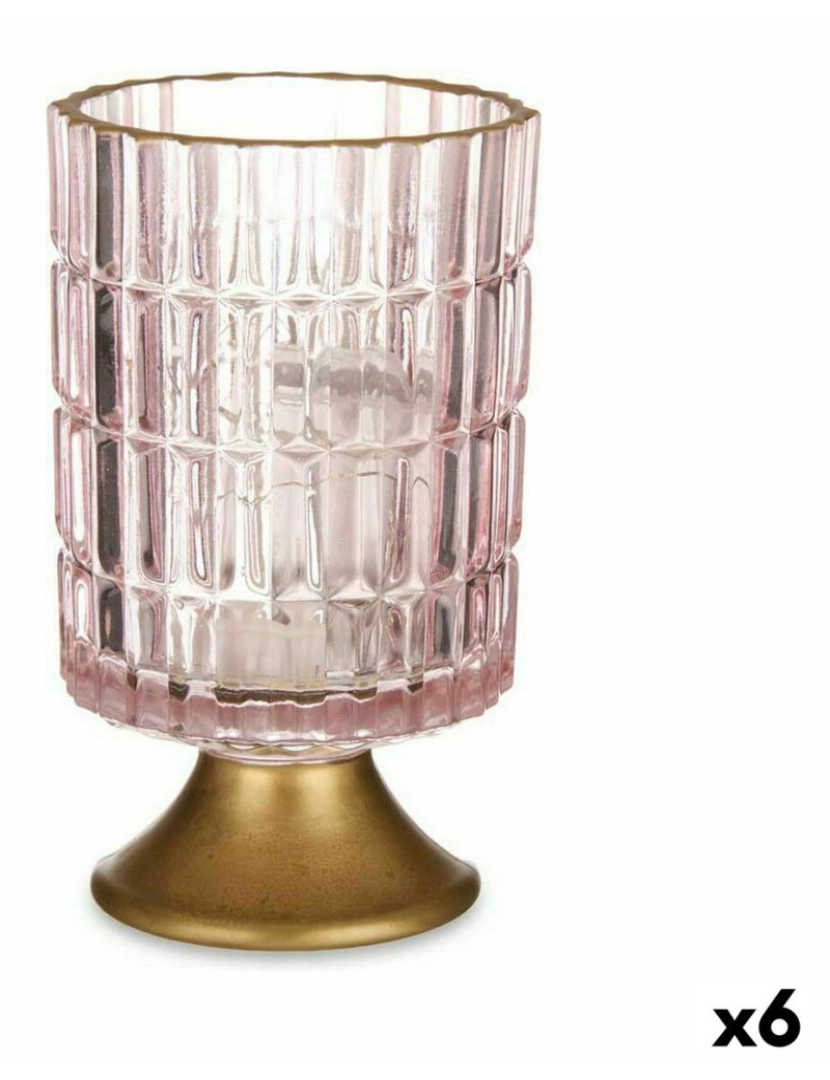 Gift Decor - Lanterna LED Cor de Rosa Dourado Vidro 10,7 x 18 x 10,7 cm (6 Unidades)