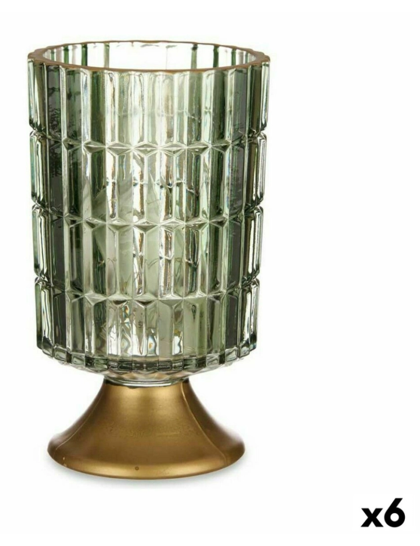 Gift Decor - Lanterna LED Verde Dourado Vidro 10,7 x 18 x 10,7 cm (6 Unidades)