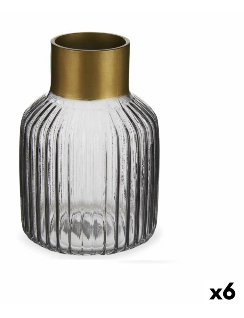 Gift Decor - Vaso Riscas Cinzento Dourado Vidro 12 x 18 x 12 cm (6 Unidades)