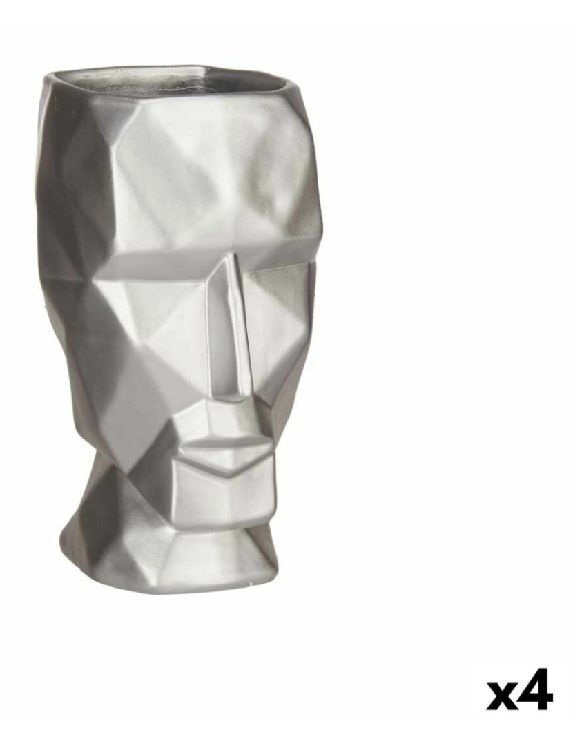Gift Decor - Vaso 3D Face Prateado Poliresina 12 x 24,5 x 16 cm (4 Unidades)