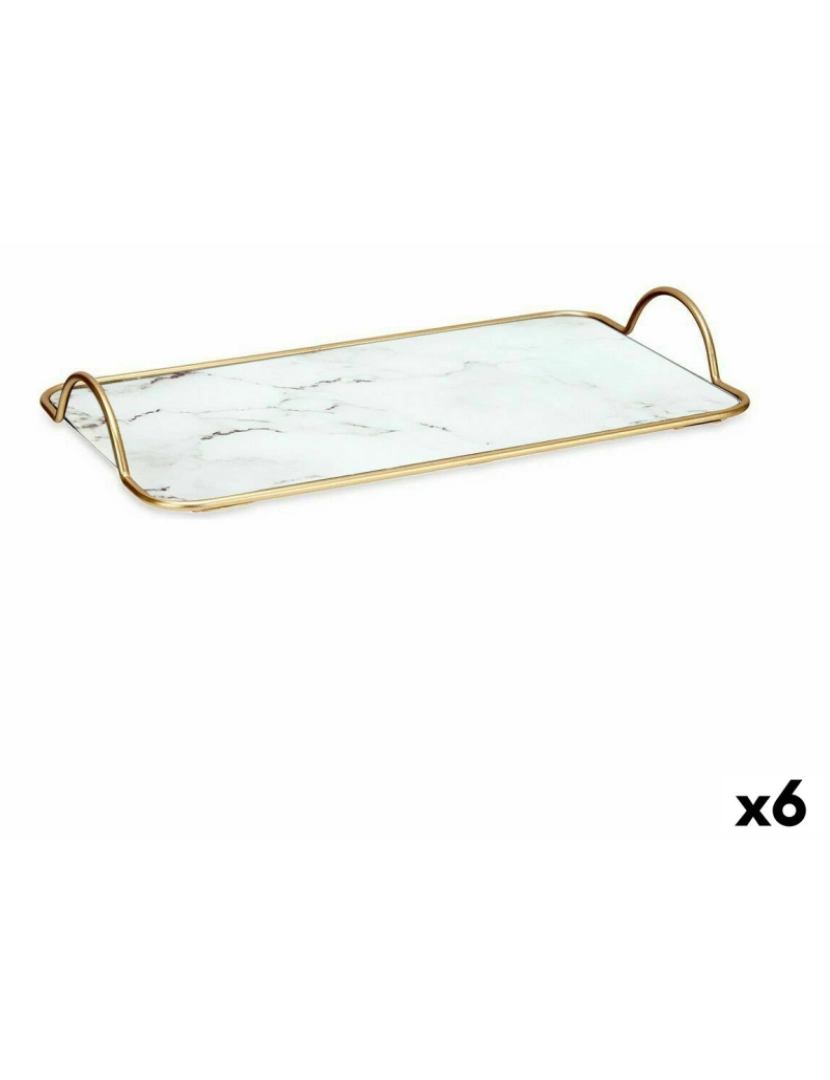 Gift Decor - Tabuleiro Mármore Branco Dourado Metal Vidro 35 x 4,5 x 20 cm (6 Unidades)
