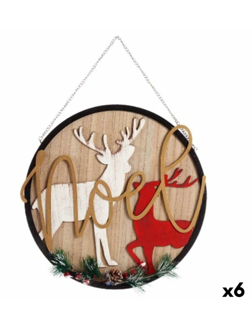 imagem de Decoração Suspensa Placa Rena de Natal Natural Madeira MDF 29 x 1 x 29 cm (6 Unidades)1