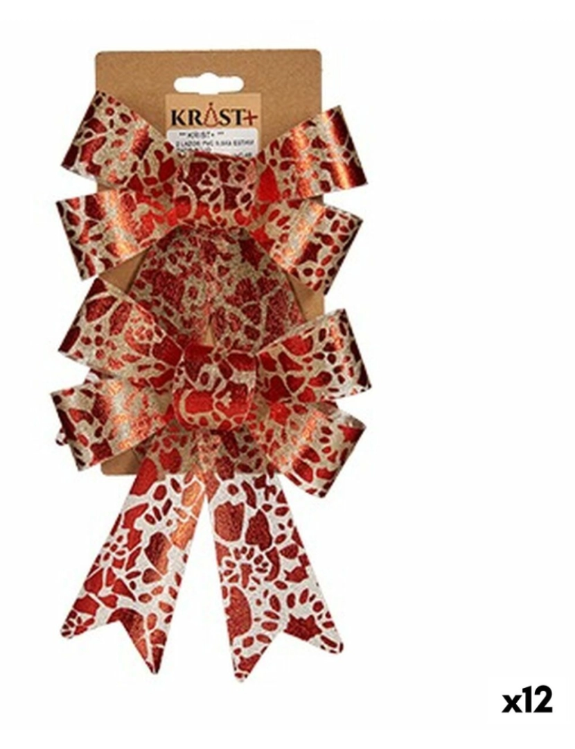 Krist+ - Laço Adorno Natalício Estampado Vermelho Dourado PVC 15 x 4 x 16 cm (12 Unidades)