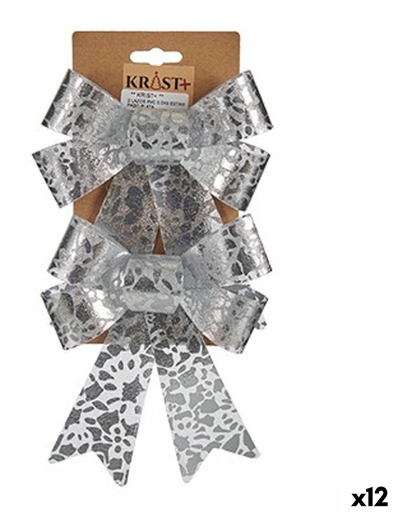 Krist+ - Laço Adorno Natalício Estampado Prateado PVC 15 x 4 x 16 cm (12 Unidades)