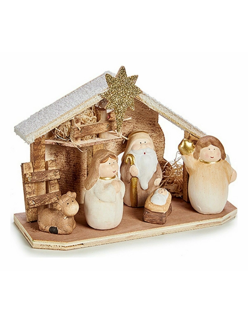 imagem de Presépio de Natal Branco Castanho Cinzento Madeira Cerâmica 8,5 x 16 x 22,5 cm (8 Unidades)2