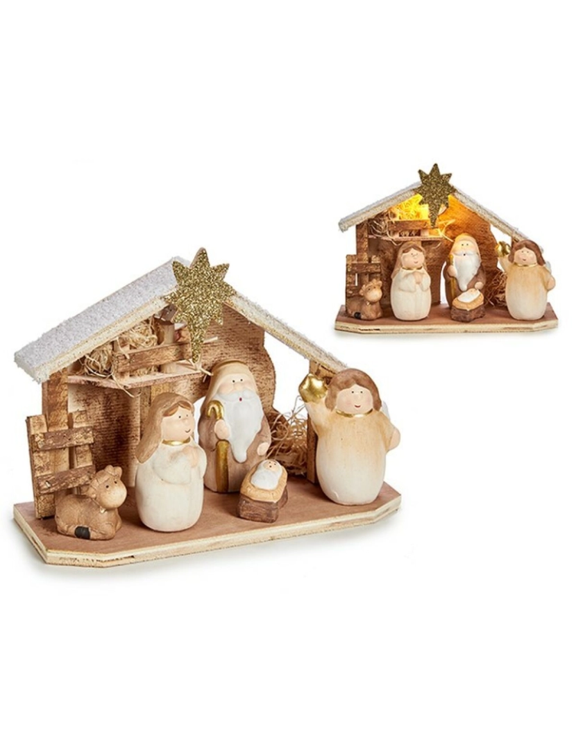 imagem de Presépio de Natal Branco Castanho Cinzento Madeira Cerâmica 8,5 x 16 x 22,5 cm (8 Unidades)3