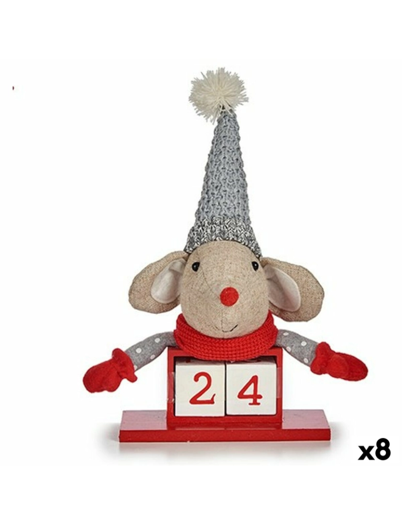 Krist+ - Figura Decorativa Rato Calendário Vermelho Cinzento Madeira 20 x 11 x 20 cm (8 Unidades)