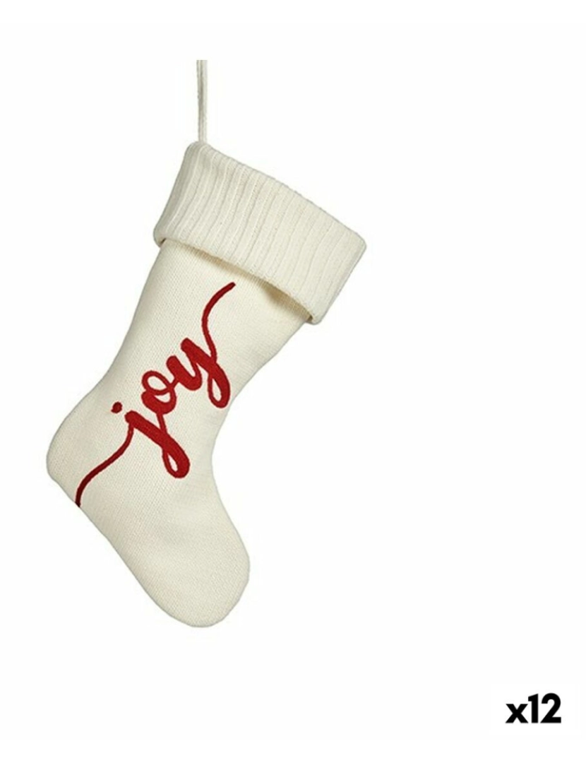 Krist+ - Adorno Natalício Joy Meia de Natal Branco Tecido 28 x 4 x 46 cm (12 Unidades)