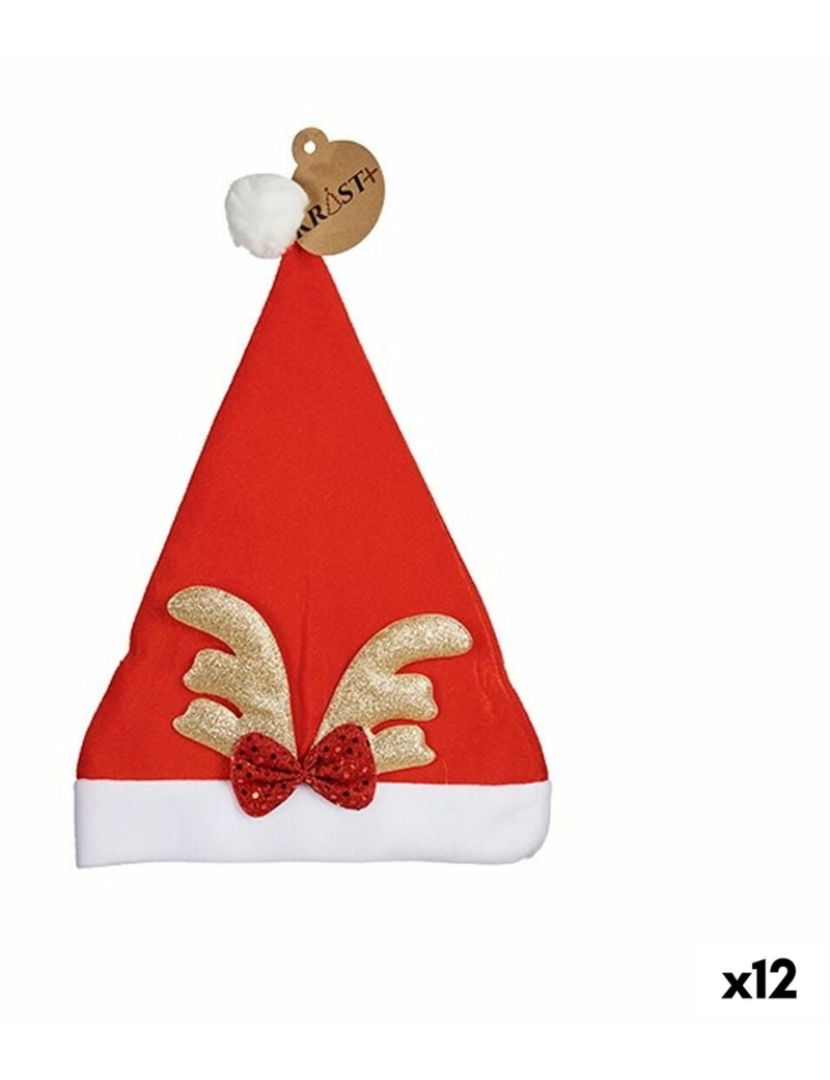 Krist+ - Gorro de Pai Natal Rena Vermelho Dourado 28 x 2 x 39 cm (12 Unidades)