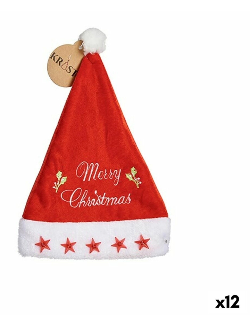 imagem de Gorro de Pai Natal Merry Christmas Estrelas Vermelho 24 x 2 x 35 cm (12 Unidades)1